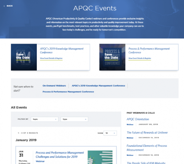 Picture of the APQC Events Page