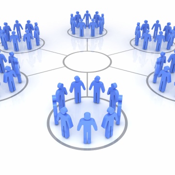 Image of groups of people in circles representing connecting