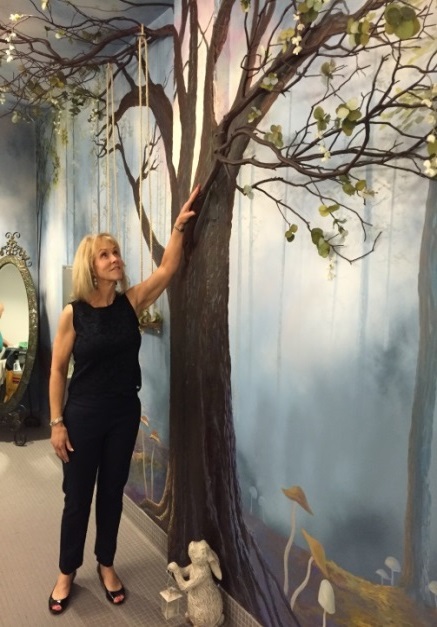 Carla admiring the Alice motif