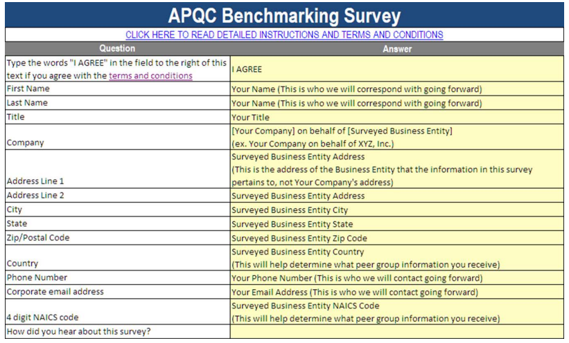 Image showing how to fill out the demographics portion of the APQC OSB surveys