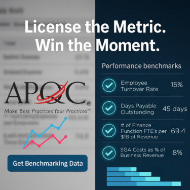 Picture of APQC metrics showcasing that you can license those at any time as a consulting firm