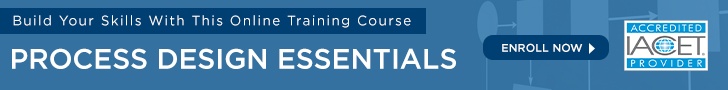 Banner promoting APQC's Process Design Online Training Course on a light blue background with a faint view of a process map