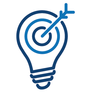 This is an icon of a light bulb with a target in the center that has an arrow going into the center of the target