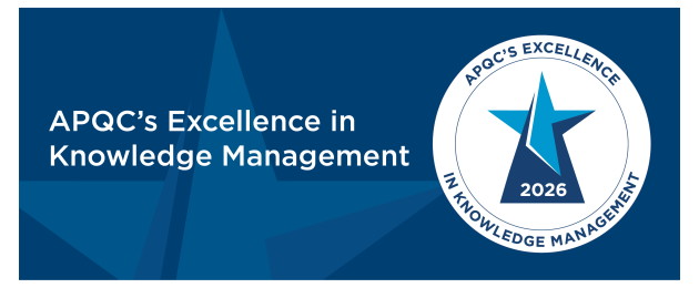 Image of APQC's blue and white excellence in knowledge management logo