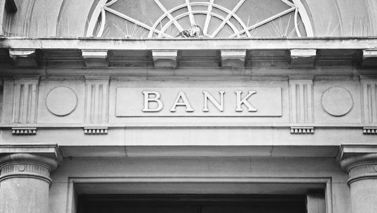 front of a bank building
