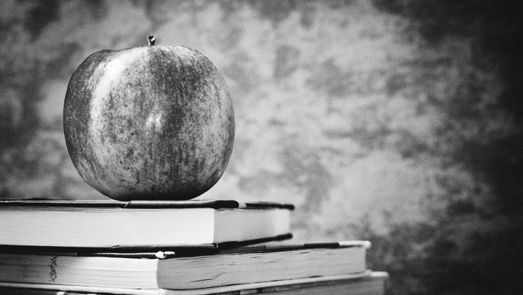 books stacked with an apple on top