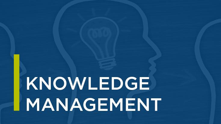 A picture of the words Knowledge Management with a person's head with a light bulb in it