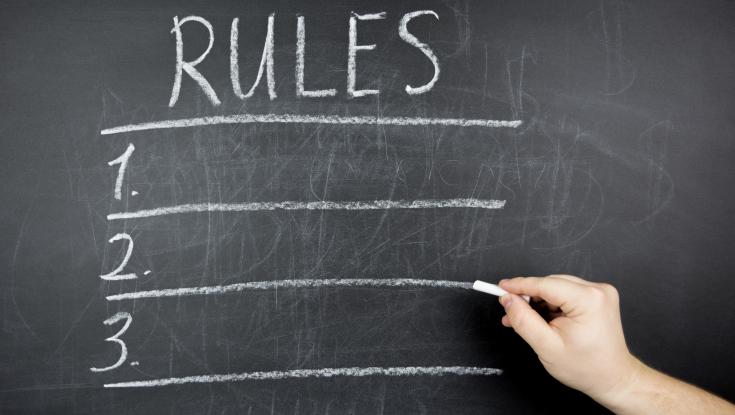 A picture of a chalkboard with the word rules on it 