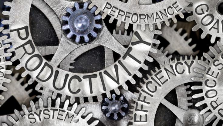 A picture of gears with the words productivity and efficiency on them