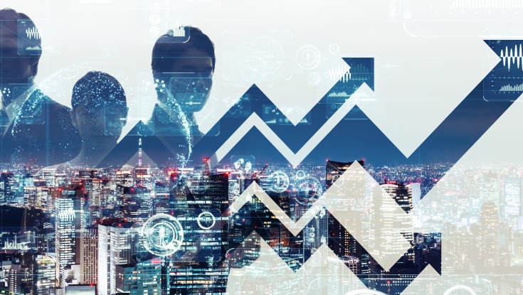 Group of businessperson and modern cityscape