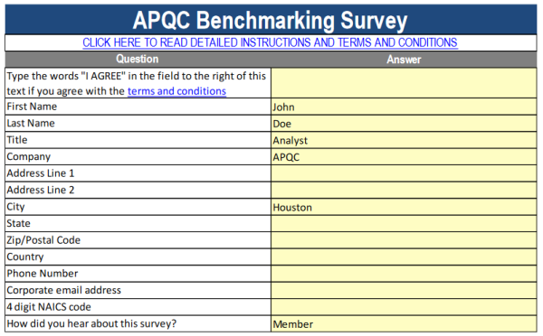 A chart showing users how to fill out the demographics on APQCs OSB surveys