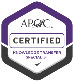 Image of a purple and gray knowledge transfer specialist badge