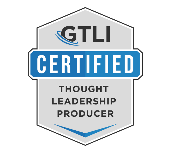 This is a badge logo for the GTLI thought leadership producer certification