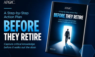 Image of a promotional graphic for APQC's "Before They Retire" knowledge capture guide.