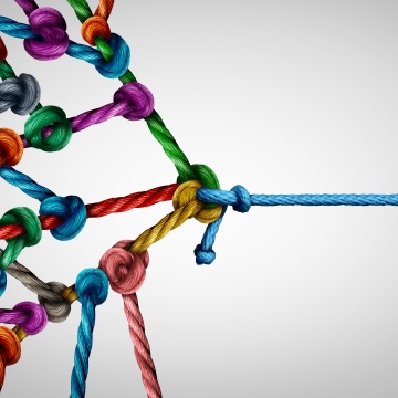 One person pulling a group of connected ropes