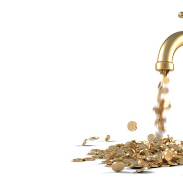 graphic, money coming out of a faucet 