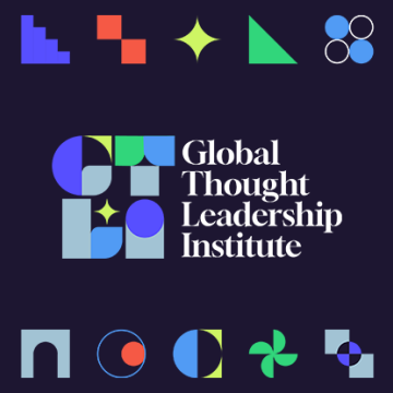 A dark-themed graphic displays the Global Thought Leadership Institute logo surrounded by colorful geometric icons.