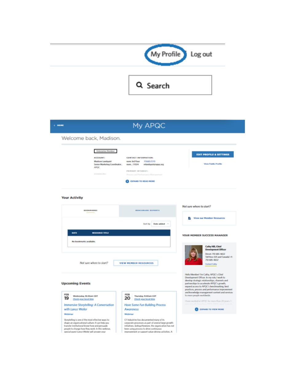 a picture of a person's APQC profile page on the APQC website 